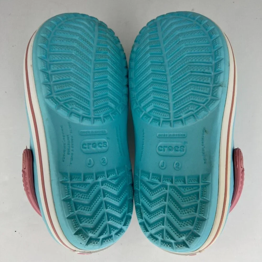 Crocs Unisex Ice Blue Pink Crocband Rubber Classic Solid Sandals Size 2 Clogs
